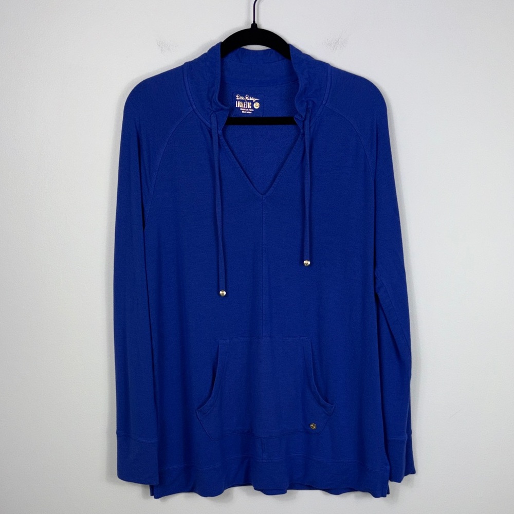 Lilly Pulitzer Luxletic Cassi Popover Sweatshirt Women’s Size Large Corsica Blue - Picture 2 of 8